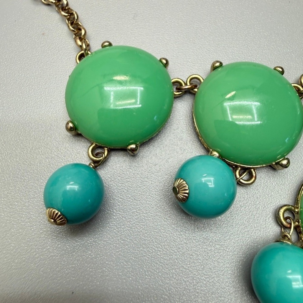 J Crew Chunky Long Bib Necklace 23" Adjustable Green Blue Acrylic Circle Beads - Picture 3 of 10